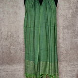 Fern Green Yak Wool Stole – Raw Border Tassel Wrap