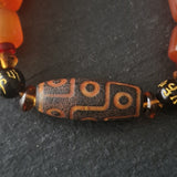 Genuine Handmade Tibetan 9-Eye Dzi Agate Bracelet with Engraved Beads