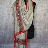 Light Beige Yak Wool Stole – Kullu Border & Tassel Fringe
