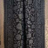 Fine Wool Jamawar Reversible Shawl – Iridium Black & White Floral Luxury Wrap