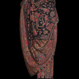 Black Pashmina Kani Shikargah Shawl | Dholi Theme Wool Blend