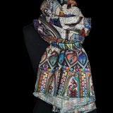 White Silk Wool Stole for Women - Fine Soft Shikaardar Print
