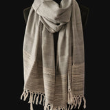 Cloud Grey Yak Wool Stole – Woven by Hand, Edged in Raw Wool