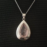 Tear Drop Faceted Rose Quartz Silver Sterling 925 Pendant