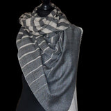 Soft Kashmir Stripe Pattern Pashmina Stole for Men - Grey and Beige