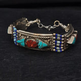 Mantra Silver Tibetan Turquoise and Coral Bracelet Jewellery