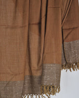 Sepia Brown Yak Wool Stole – Woven by Hand, Edged in Raw Wool