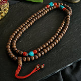 Tibetan 108 Mala Beads Necklace – Dark Yak Bone, Turquoise & Coral