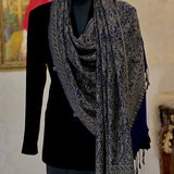 Men’s Deep Blue Pure Wool Stole – Silver Zari Shawl