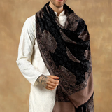 Black Kani Woven Stole – Luxury Fine Wool, Timeless Paisley Elegance