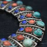 Vintage Coral Turquoise and Lapis 925 Silver Sterling Necklace