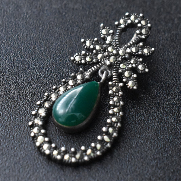 Lunar Green Jasper Marcasite Pendant For Sale | Baga Ethnik Living