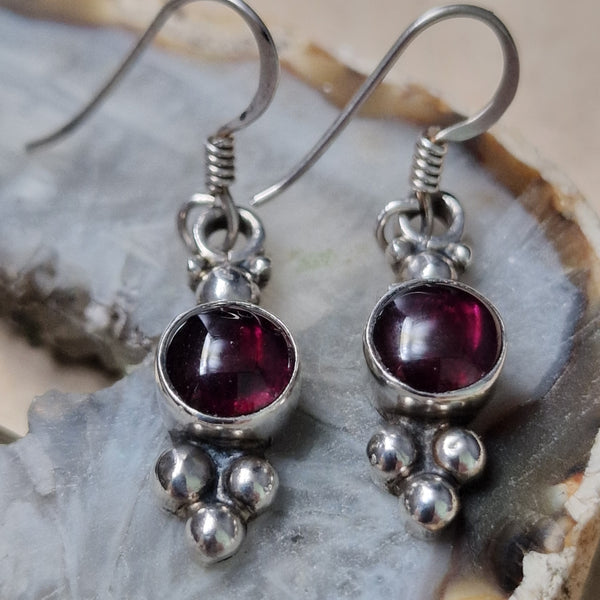 Unique Red Garnet and Sterling Silver 925 Hook Earrings