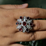 Gorgeous Cocktail Garnet & Zircon Silver Sterling Ring - Baga Ethnik Living Default Title Rings