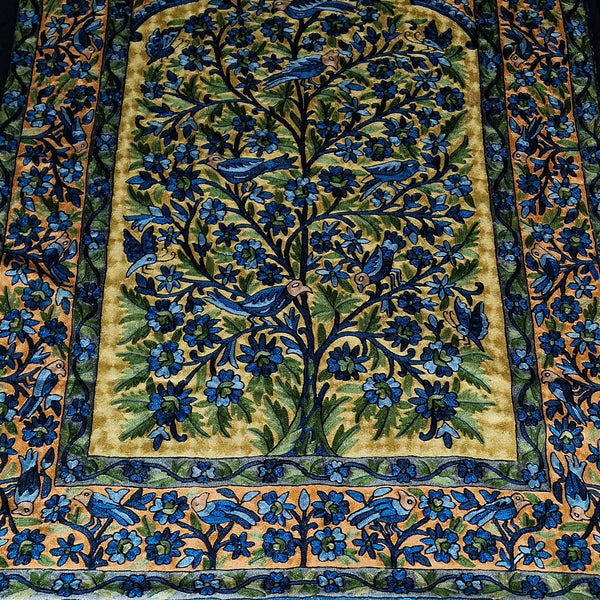 Kashmir Chain-Stitch Handmade Tree Of Life Silk Tapestry