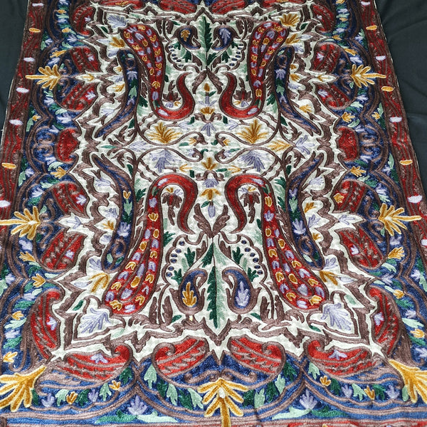 Kashmiri Handmade Chain Stitch Rug Embroidered Wall Hanging