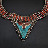 Detailed Coral and Turquoise Cabochon Himalayan Silver Necklace - Baga Ethnik Living Default Title Necklaces