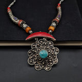 Wonderous Tibetan Multi-Stone Handcrafted Silver Necklace - Baga Ethnik Living Default Title Necklaces