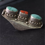 Handmade Tibetan turquoise and coral oversized statement ring
