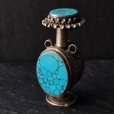 Mid-Century Tibetan Turquoise Sterling Silver Snuff Bottle – Rare Collector Piece