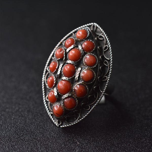 Vintage Coral Tibetan Silver Ring