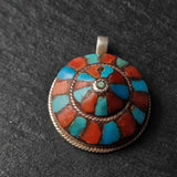 Handcrafted Turquoise and Coral Inlay Silver Sterling Pendant - Baga Ethnik Living Default Title Pendants