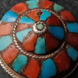 Handcrafted Turquoise and Coral Inlay Silver Sterling Pendant - Baga Ethnik Living Default Title Pendants