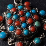 Turquoise and Coral Silver Sterling 925 Pendant - Baga Ethnik Living Default Title Pendants