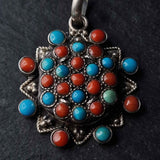 Turquoise and Coral Silver Sterling 925 Pendant - Baga Ethnik Living Default Title Pendants