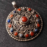 Handcrafted Auspicious Mandela Lapis and Coral Silver Pendant - Baga Ethnik Living Default Title Pendants