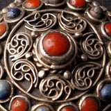 Handcrafted Auspicious Mandela Lapis and Coral Silver Pendant - Baga Ethnik Living Default Title Pendants