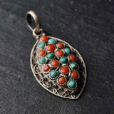 Striking Turquoise and Coral Combo Silver Sterling 925 Pendant - Baga Ethnik Living Default Title Pendants