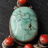 Handmade Vintage Turquoise and Coral Silver Sterling 925 Pendant - Baga Ethnik Living Default Title Pendants