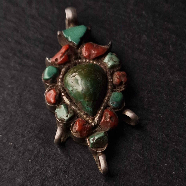 Antique Tibetan Jewellery Coral and Turquoise Pendant Rare find!