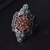 Vintage Coral and Turquoise Stones Tibetan Silver Ring - Baga Ethnik Living Coral - Ring size UK-T Rings