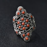 Vintage Coral and Turquoise Stones Tibetan Silver Ring - Baga Ethnik Living Coral - Ring size UK-T Rings