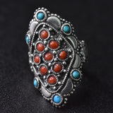Vintage Coral and Turquoise Tibetan Silver Ring - Baga Ethnik Living Ring size- UK Q Rings