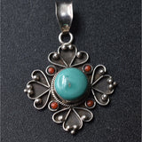 Turquoise and Coral Sterling Silver Pendant - Baga Ethnik Living Default Title Pendants