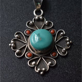 Turquoise and Coral Sterling Silver Pendant - Baga Ethnik Living Default Title Pendants