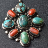 Boho-Chic Tibetan Turquoise & Coral Pendant – 925 Sterling Silver, Handmade, Meaningful Gift - Baga Ethnik Living Default Title Pendants