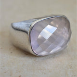 Natural Rose Quartz Semi Precious Silver Sterling Ring - Baga Ethnik Living Default Title Rings