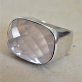 Natural Rose Quartz Semi Precious Silver Sterling Ring - Baga Ethnik Living Default Title Rings