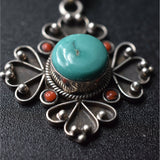 Turquoise and Coral Sterling Silver Pendant - Baga Ethnik Living Default Title Pendants