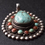 Handmade Vintage Turquoise and Coral Sterling Silver Pendant - Baga Ethnik Living Default Title Pendants