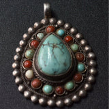 Handmade Vintage Turquoise and Coral Sterling Silver Pendant - Baga Ethnik Living Default Title Pendants