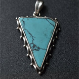 Unique Triangle Tibetan Handmade Turquoise Silver Pendant - Baga Ethnik Living Default Title Pendants