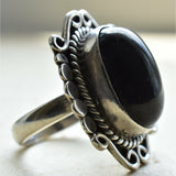 Handmade Tibetan Black Onyx 925 Sterling Silver Ring - Baga Ethnik Living Default Title Rings