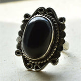 Handmade Tibetan Black Onyx 925 Sterling Silver Ring - Baga Ethnik Living Default Title Rings