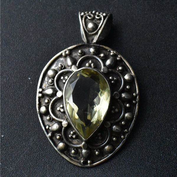 Unique Handmade Faceted Citrine Silver Sterling 925 Pendant
