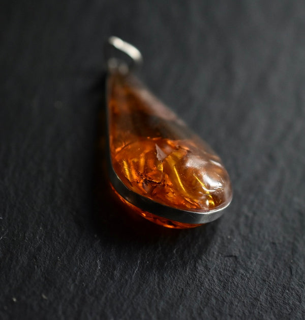 Natural Baltic Amber 925 Silver Sterling Teardrop Pendant